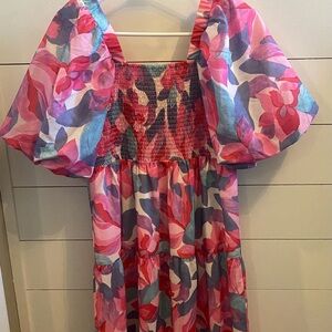 PUFF SLEEVE SMOCKED TIERED THML MAXI DRESS